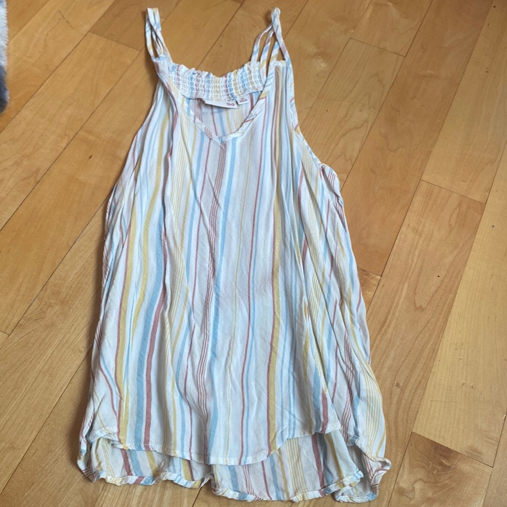 SO® Smocked Back Tank Top IVORY PEACH STRIPE Women's JR.